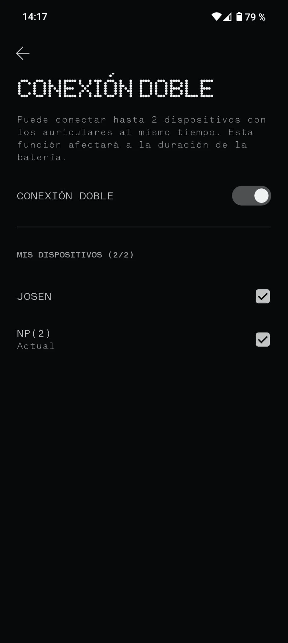 Pantallazo "modo dual" de la app Nothing X