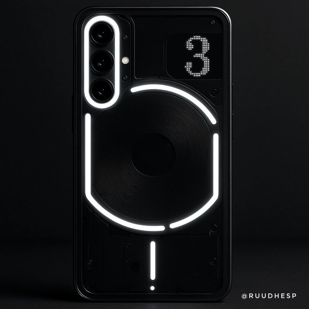Posible diseño del Nothing Phone 3 con pantalla trasera monocromática pixelada