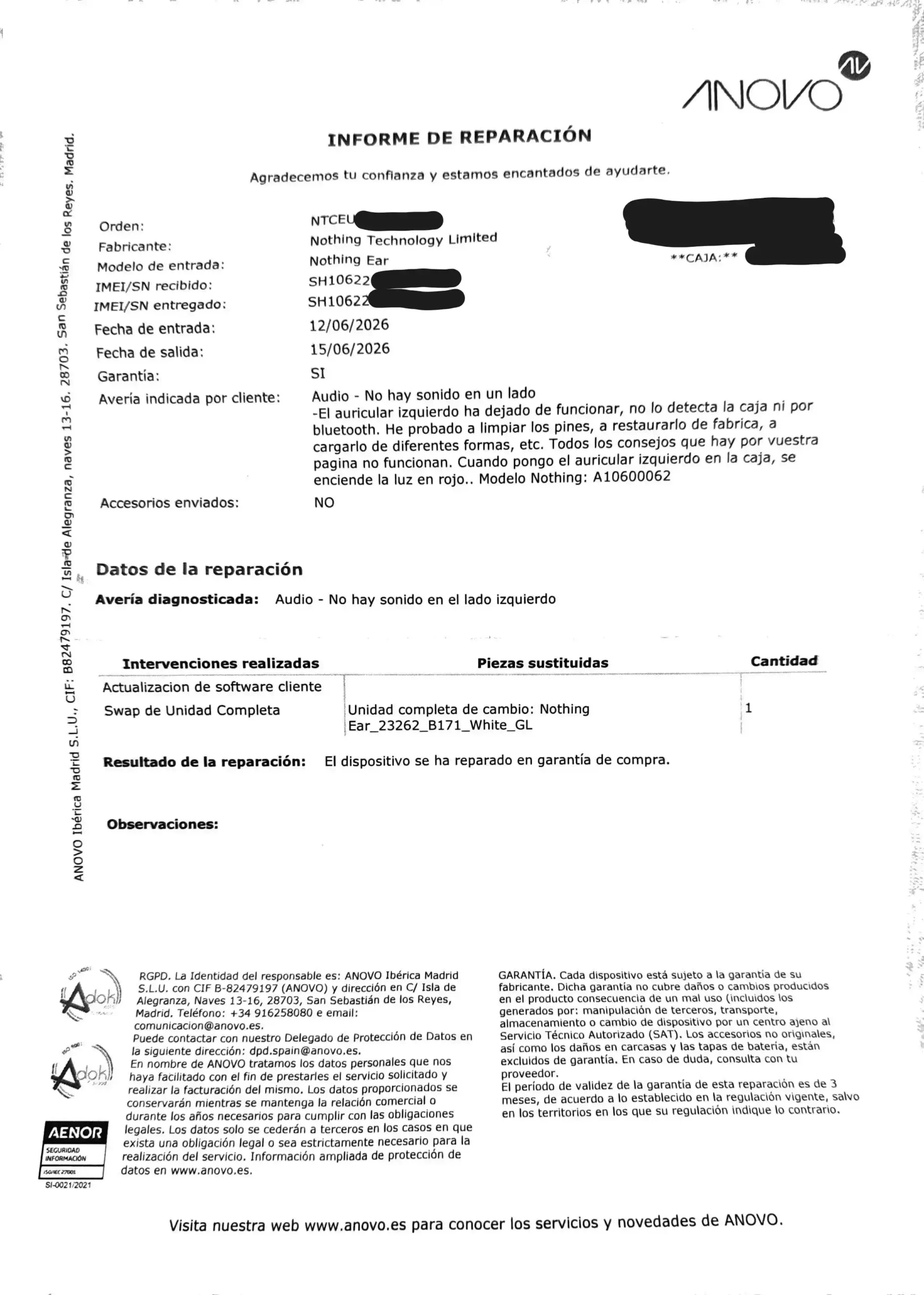 servicio tecnico repracion de nothing
